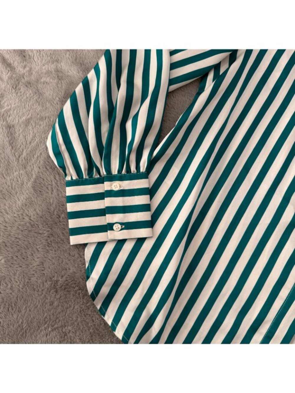 Ann Taylor Green White Stripe Satin Button Up Long Sleeve Blouse Top Shirt LARGE - Picture 2 of 8